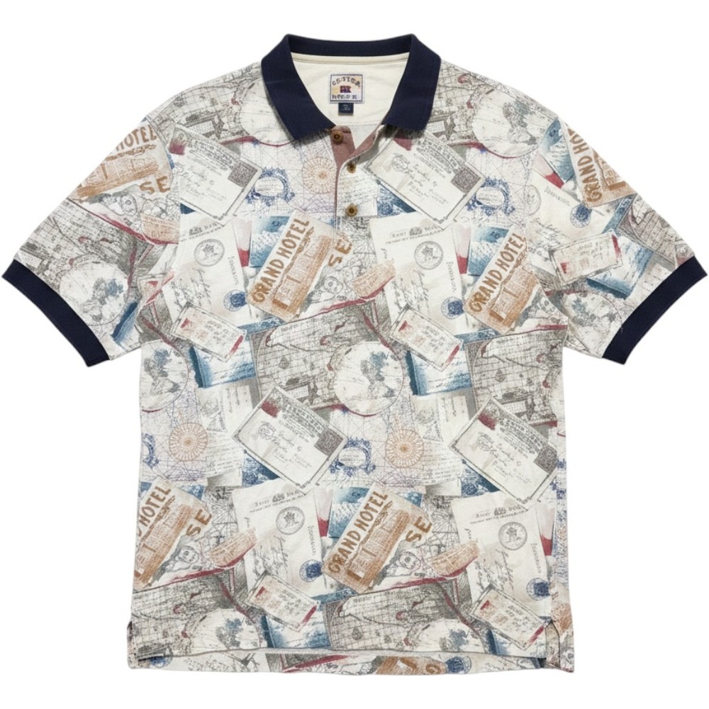 Cutter & Buck Polo Mens L Novelty Grand Hotel Postcard Print Cotton‎ Large